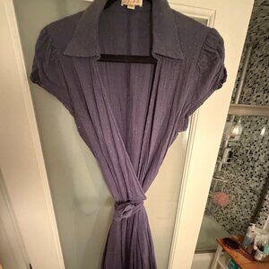 Anthropologie O&G Cap‑Sleeve Eyelet Midi Dress – Button‑Down • Belted • V‑Neck